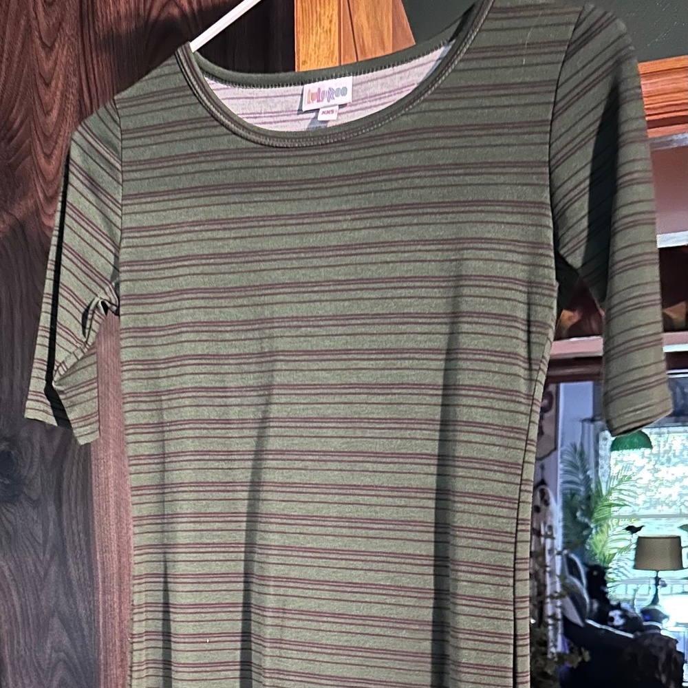 Lularoe Julia green pinstripe dress